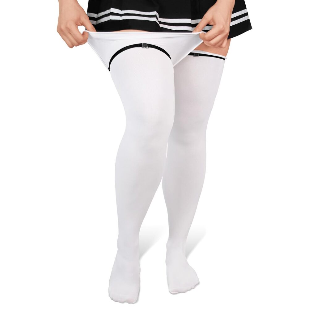 7412 Plus Size Thigh High Over the Knee Soft Silk Stockings White
